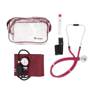 Imagem de Kit Esfigmomanômetro + Estetoscópio Rappaport+ Term Incoterm, Vinho