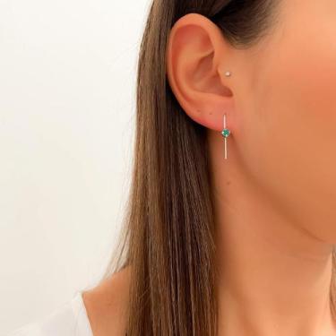 Imagem de Brinco Gancho Ponto de Luz Turmalina Paraíba de Prata 925 - Gioh Joias