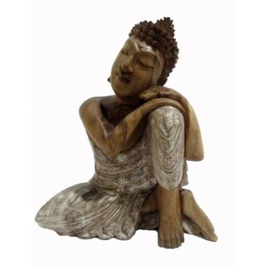 Imagem de Escultura Decorativa Buda 30cm Madeira Finos Traços Formosa - LUXdécor