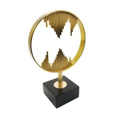 Imagem de Escultura Enfeite Circulo c Traços Metal Dourado Luxo - LUXdécor