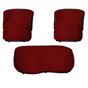 Imagem de Kit 2 Poltronas Decorativas e 1 Puff Grande Design Beatriz Tecido Sued