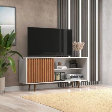 Imagem de Rack para TV Até 55 Polegadas San Diego 1 Porta Ripado Branco/Freijó - Jcarvalho