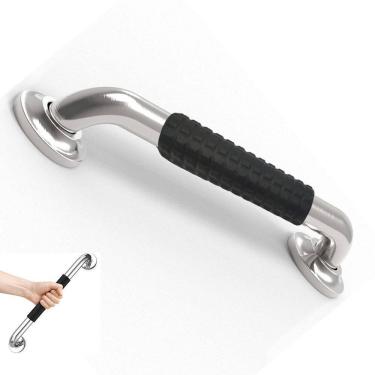 Imagem de Barra de Apoio Inox 30cm Superficie Antiderrapante Idoso Gestante Criança Cadeirante Banheiro Box Acessibilidade Casa Segurança Proteçao