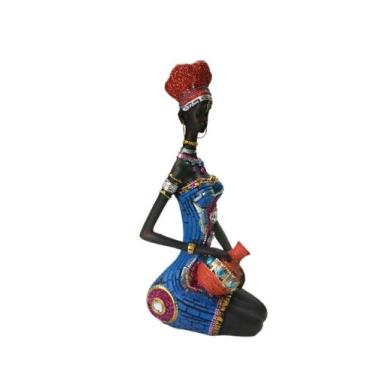 Imagem de Escultura Estatueta Mulher Africana Sentada Decorativa Negra - Corban,