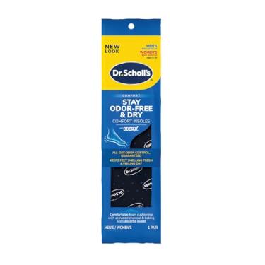 Imagem de Dr. Scholl's® Palmilhas confortáveis Stay sem odor e secas com Odor-X®, inserções unissex, 1 par, acabamento de comprimento total para caber em tamanhos de sapatos masculinos (36-44) e tamanhos de sapatos femininos (34-42)