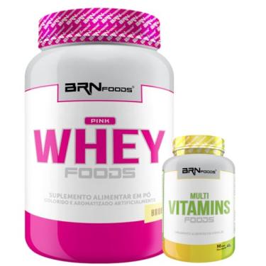Imagem de Kit Pink Whey c/Colágeno 900g + Multivitamins Foods 90 Cáps - BRN Foods (Médio, Baunilha)