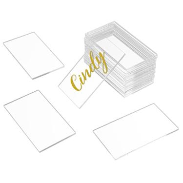 Imagem de KAITELA 50 peças de cartões de acrílico transparente, pequeno retangular de acrílico em branco, placa de nome de acompanhante para mesa, casamento, jantares, 8,9 cm x 5 cm