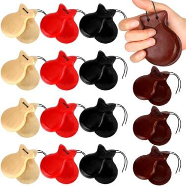 Imagem de Fiada 16 peças de castanholas espanholas para instrumentos musicais flamenco com corda tradicional madeira percussão manual para adultos iniciantes Espanha, presente de lembrança, 4 cores