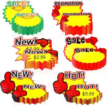 Imagem de Covzoe 240 cartões de sinalização Starburst, etiquetas de sinalização neon de preço em branco, placas de explosão de garagem para decoração de quadro de avisos de pôster de varejo, suprimentos de