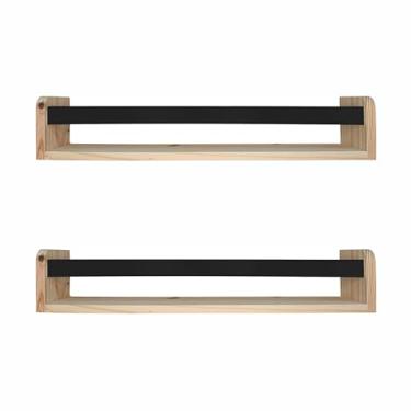 Imagem de KIAGA, Kit 2 Prateleiras Porta Livros em Madeira Pinus Natural Com Cerquinha Colorida Cor:Cerquinha Preta;Tamanho:12x60