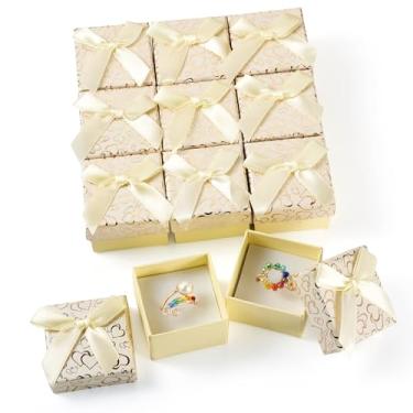 Imagem de Bestewelry 12 caixas de presente de joias de papel de papelão amarelo caixas de embalagem pequenas caixas de armazenamento de joias quadradas para aniversários, casamentos, aniversários 4,5 x 4,5 x 3