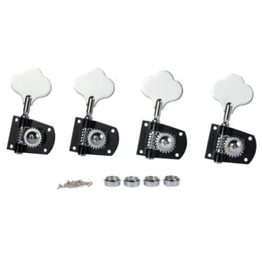 Imagem de KAISH Sintonizadores de baixo preto com folhas de trevo cromado, teclas de afinação de baixo para padrão/Highway One Series Jazz J Bass/Precision P Bass