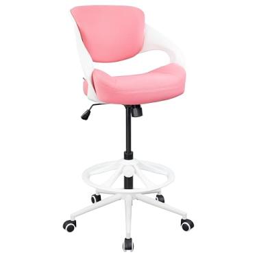 Imagem de BOJUZIJA Cadeira de mesa para computador de escritório alta com descanso para os pés - suporte lombar e função de suporte de cintura para escritório e casa (rosa)
