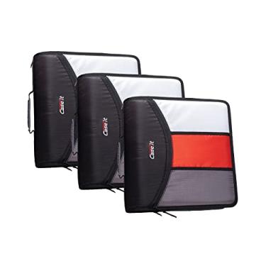 Imagem de Case-it Fichário com zíper The Mighty Zip Tab - Anéis de 7,6 cm - Pasta de arquivo expansível com 5 abas coloridas - Vários bolsos - Capacidade para 600 folhas - Vem com alça de ombro - Preto D-156-B