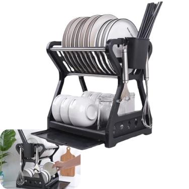 Imagem de Escorredor de Louça com Bandeja - Desmontável, Multifuncional, Ideal para Cozinhas Pequenas - Escorredor de Louça Pequeno 2 Andares (Preto)
