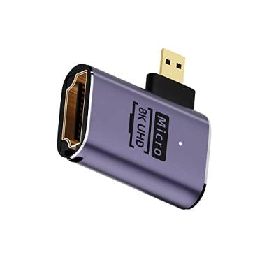 Imagem de NFHK Micro HDMI macho para HDMI 2.1 fêmea UHD extensão ouro ângulo esquerdo adaptador conversor suporta HDTV 8K 60hz