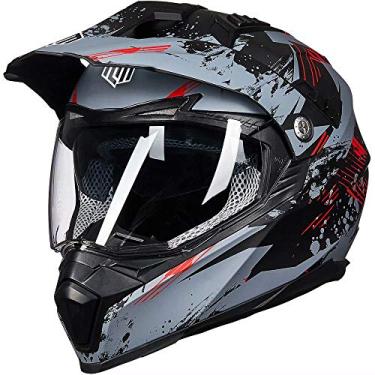 Imagem de Capacete esportivo duplo para motocicleta ILM Off Road com viseira completa para o sol, viseira de terra, motocross ATV aprovado pelo DOT (XGG, cinza-vermelho)