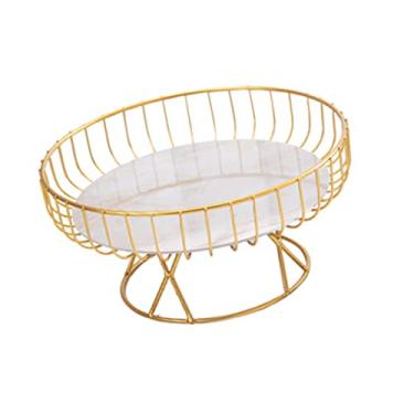 Imagem de Tigela de Frutas Com Pés, Bandeja Com Design Oco, Pés Altos, Ferro, Mármore, Bandejas Decorativas de Cozinha, Tigela Dourada, Processo Prático de Pintura de Cozimento, Cesta de