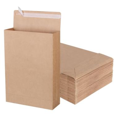 Imagem de zmybcpack Pacote com 50 envelopes expansíveis de 23,9 cm x 33,5 cm, envelopes Kraft, catálogos, envelopes para documentos, revistas, fotos