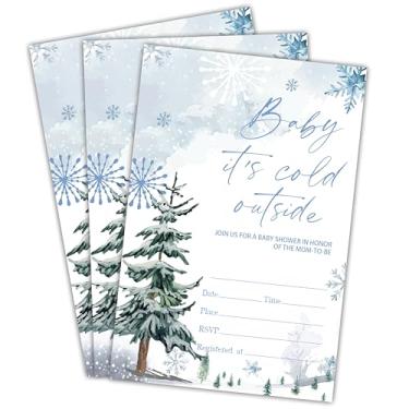 Imagem de NYCTUG Convites para chá de bebê Baby It's Cold Outside - 25 convites de inverno nevado com envelopes para revelação de gênero, anúncio de bebê, lembrancinha e suprimentos de festa de bebê