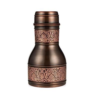 Imagem de Garrafa de água de cobre – Jarra de cabeceira com vidro – Jarro de água de metal com tampa – Vaso resistente para benefício de cura Ayurveda – 960 g