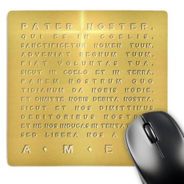Imagem de Mouse pad 3D rosa "The Lords Prayer Gold Effect Latin Text with Crucifix Highlight" acabamento fosco - 20,32 x 20,32 cm - mp_220779_1