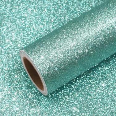 Imagem de VEELIKE Papel de parede Aqua Glitter Peel and Stick Aqua Glitter Papel de contato para paredes de decoração de quarto Gabinetes Papel de parede brilhante removível com glitter 40 cm x 900 cm papel de