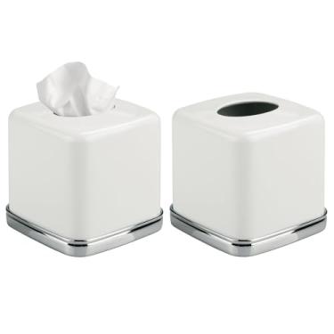 Imagem de Lixeiras ovais pequenas iDesign - Ideal para banheiro, quarto ou escritório - Conjunto de 2 caixas de boutique cinza, branco