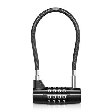 Imagem de JXTZ Cadeado longo de grilha, cadeado de combinação de 4 dígitos, cadeado impermeável para galpão, trava de cabo de viagem combinada ao ar livre, cadeado longo para armário de academia, bolsa de mala,