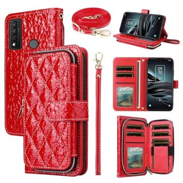 Imagem de Furiet Argyle Capa carteira para TCL 20XE 5087Z com tiracolo/alça de pulso luxuosa couro PU suporte com zíper bolsa à prova de choque porta-cartões capa para celular TLC 20 XE TCL20XECase EX mulheres