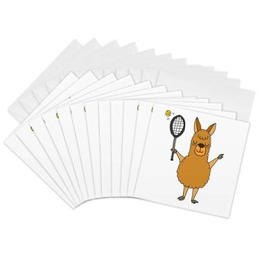 Imagem de 3dRose Cartões comemorativos – Lhama legal humorística jogando tênis desenho - 15,24 x 15,24 cm, conjunto de 12 (gc_281406_2)