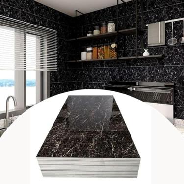 Imagem de Kit 10 Placas Autocolantes Mármore Adesivo Vinílico 3D Preto Brilhoso 60x30 Brinovar