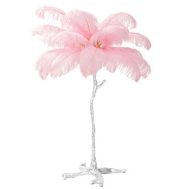 Imagem de Lâmpada de pena de luxo, luminária de chão de penas, lâmpada de LED simples regulável com interruptor de pé, lâmpada de leitura de corpo de resina prateada para decoração