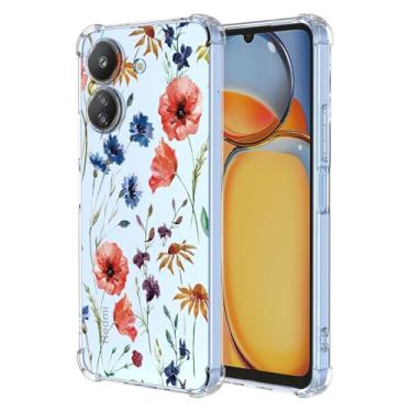 Imagem de JDYGWK Capa para Xiaomi Redmi 13C 4G Poco C65 com estampa de flores transparentes, TPU macio, fina, leve, à prova de choque, capa protetora antiarranhões para Xiaomi Redmi 13C 4G, cor floral