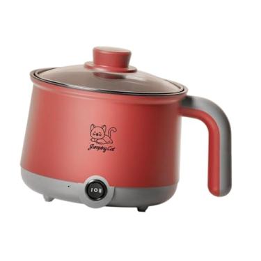 Imagem de WeiLaiKeQi Mini Hot Pot Noodles Cooker Cooking Pot Stockpot 1.8L 1.8L Ramen Cooker Antiaderente para Shabu Shabu Dumpling Noodles Ovos Escritório, Vermelho