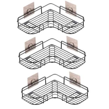 Imagem de 3 Porta Shampoo Sabonete Suporte De Parede Banheiro Cozinha (Preto)