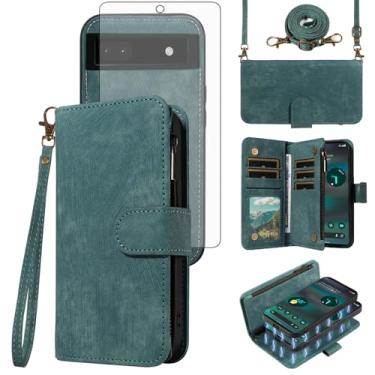 Imagem de Asuwish Capa de celular para Google Pixel 6A 5G 2022 com zíper carteira magnética destacável com protetor de tela de vidro temperado alça transversal alça flip porta-cartão slot Pixel6A A6 mulheres