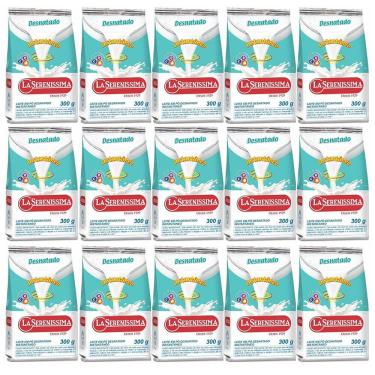 Imagem de Caixa 15 Pacotes Leite em Pó Desnatado LA SERENÍSSIMA Sachê 300g