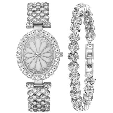 Imagem de ADSBIAOYE Relógios de pulso femininos, pulseira de aço inoxidável, pulseira de diamante, relógio feminino vestido de quartzo, 1 prata, Moderno
