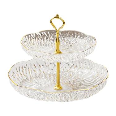 Imagem de Bandeja de placa de frutas bandeja de bolo de bandeja de lanches bandeja decorativa de servir bandeja de sobremesa para divertir lanches frutas, Claro, 2 Níveis