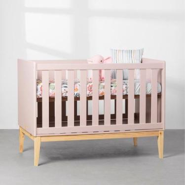 Imagem de Berço Mini Cama Theo com Pés Square Natural - Rosa - Abra Cadabra