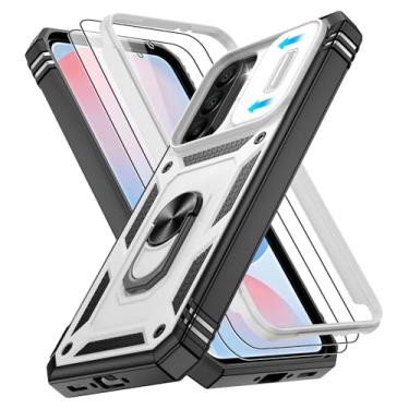 Imagem de Capa para Samsung Galaxy A56 5G com protetor de tela *2, capa para Galaxy A56 embutida em anel giratório de 360°, capa protetora de nível militar para celular Samsung A56, branco + preto