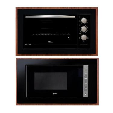 Imagem de Kit Forno Elétrico 48 L E Micro-ondas 25 L De Embutir Fit Line Moldura Preta 220 V Fischer