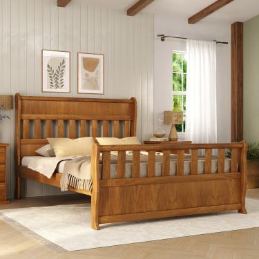Imagem de Cama Queen em Madeira Maciça Nathalia Móveis Nathalia - Mogno Mel