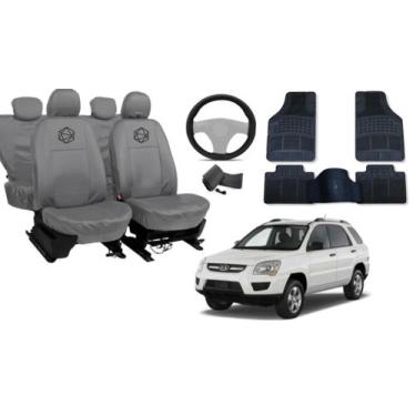 Imagem de Kit capa couro cinza Sportage 2004 a 2010 + volante top - ferro tech b