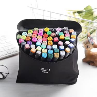 Imagem de Kit de 60 Cores Canetas Touch Ponta Dupla para Desenho e Pintura Profissional, Caneta Escolar Para Colorir, Marcadores com 60 Cores, Maleta Touch