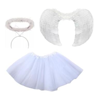 Imagem de Kit Fantasia Anjo Branco Completo Festa Cosplay Carnaval Halloween Tiara Auréola/Asa/Saia