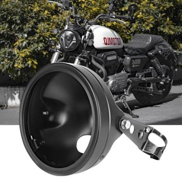 Imagem de Riasdy Caçamba de farol de motocicleta de 17 cm preto carbono resistente à corrosão com suporte de montagem lateral de tubo de garfo de 32 a 40 mm, apenas caixa