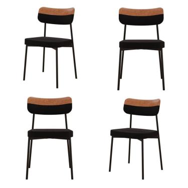 Imagem de Kit com 4 Cadeiras para Sala de Jantar Mona Yescasa Preto/Caramelo