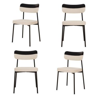 Imagem de Kit com 4 Cadeiras para Sala de Jantar Mona Yescasa Areia Corriente/Preto